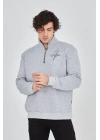 Erkek Yarım Fermuarlı Baskılı 3 iplik pamuklu sweatshirt - Gri