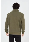Erkek Yarım Fermuarlı Baskılı 3 iplik pamuklu sweatshirt - Yeşil