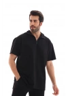 Erkek Yarım Fermuarlı Düz Oversize T-shirt - Siyah