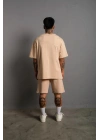 Erkek Alev Baskılı İkili Şortlu Takım - Bej