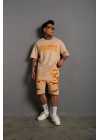 Erkek Alev Baskılı İkili Şortlu Takım - Bej