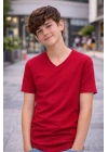 Genç Erkek Çocuk V Yaka Tişört Model - Bordo