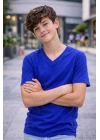 Genç Erkek Çocuk V Yaka Tişört Model - Saks Mavisi