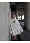 Kadın 3 iplik Pamuklu Bisiklet Yaka GÜL Baskılı SweatShirt - BeyazBeyaz