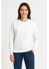 Kadın 3 İplik Pamuklu Düz Bisiklet Yaka SweatShirt - Beyaz