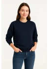 Kadın 3 İplik Pamuklu Düz Bisiklet Yaka SweatShirt - Lacivert