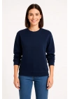 Kadın 3 İplik Pamuklu Düz Bisiklet Yaka SweatShirt - Lacivert