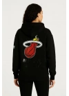 Kadın 3 İplik Pamuklu Kapüşonlu Kanguru Cepli Baskılı Hoodie Sweatshirt - Siyah