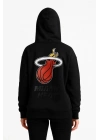 Kadın 3 İplik Pamuklu Kapüşonlu Kanguru Cepli Baskılı Hoodie Sweatshirt - Siyah