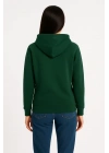 Kadın 3 İplik Pamuklu Kapüşonlu Kanguru Cepli Sweatshirt hoodie - Haki