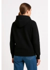 Kadın 3 İplik Pamuklu Kapüşonlu Kanguru Cepli Sweatshirt hoodie - Siyah