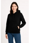 Kadın 3 İplik Pamuklu Kapüşonlu Kanguru Cepli Sweatshirt hoodie - Siyah