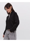 Kadın 3 İplik Pamuklu Oversize Yarım Fermuarlı Yakalı Basic Sweatshirt - Siyah