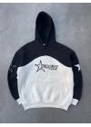 Kadın 3 İplik Pamuklu Parçalı Nakış İşlemelı Kapüşonlu SweatShirt Hoodie - Siyah