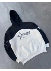 Kadın 3 İplik Pamuklu Parçalı Nakış İşlemelı Kapüşonlu SweatShirt Hoodie - Siyah