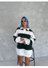 Kadın 3 iplik Pamuklu Parçalı Yakalı SweatShirt - Yeşil