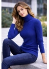 Kadın Balıkçı Yaka Boğazlı Triko Kazak Kalın Fitilli Regular Fit - İndigo