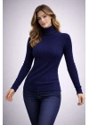 Kadın Balıkçı Yaka Boğazlı Triko Kazak Kalın Fitilli Regular Fit - Lacivert