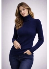 Kadın Balıkçı Yaka Boğazlı Triko Kazak Kalın Fitilli Regular Fit - Lacivert