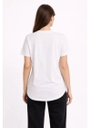 Kadın Basic T-Shirt Kısa Kol Bisiklet Yaka Oval Kesim Tişört - Beyaz