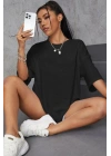 Kadın Baskılı Oversize kısa kol T-Shirt - Siyah