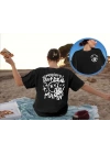 Kadın Baskılı T-Shirt Kısa Kol Bisiklet Yaka Oversize Rahat Kalıp Tişört - Siyah