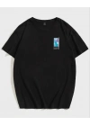Kadın Baskılı T-Shirt Kısa Kol Bisiklet Yaka Oversize Rahat Kalıp Tişört - Siyah