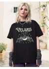 Kadın Baskılı T-Shirt Kısa Kol Bisiklet Yaka Oversize Rahat Kalıp Tişört - Siyah