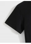 Kadın Baskılı Tişört Kısa Kol Bisiklet Yaka T-shirt - Siyah