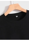 Kadın Baskılı Tişört Kısa Kol Bisiklet Yaka T-shirt - Siyah