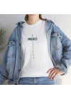 Kadın Bisiklet Yaka Baskılı  Kısa kol T-Shirt - Beyaz