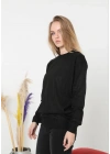 Kadın Bisiklet yaka Kazak Uzun Kol Dokuma Triko - Siyah