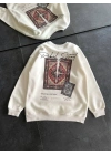 Kadın Bisiklet Yaka Kilim Halı Baskılı 3 İplik Pamuklu Sweatshirt - Beyaz
