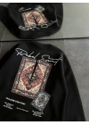 Kadın Bisiklet Yaka Kilim Halı Baskılı 3 İplik Pamuklu Sweatshirt - Siyah
