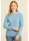 Kadın Bisiklet Yaka Triko Kazak Pamuklu Kalın Fitilli Dokuma - Bebe Mavisi