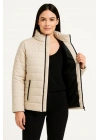Kadın Bomber Mont Su İtici Kapitone Astarlı Fermuarlı Cepli Ceket - Bej