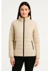 Kadın Bomber Mont Su İtici Kapitone Astarlı Fermuarlı Cepli Ceket - Bej