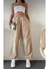 Kadın Cepli Paraşut Pantolon - Bej