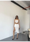 Kadın Çepli Şortlu Yırtmaçlı Etek - Beyaz