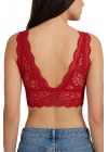 Kadın Dantel Bralet Crop Sütyen V Yaka Askılı Şık Esnek Rahat - Kırmızı