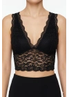Kadın Dantel Bralet Crop Sütyen V Yaka Askılı Şık Esnek Rahat - Siyah