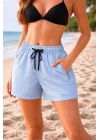 Kadın Deniz Şortu Fermuarlı Cepli File Astarlı Hızlı Kuruyan Premium - Bebek Mavisi