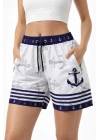 Kadın Deniz Şortu Fermuarlı Cepli File Astarlı Hızlı Kuruyan Premium - Beyaz