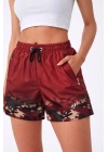 Kadın Deniz Şortu Fermuarlı Cepli File Astarlı Hızlı Kuruyan Premium - Bordo