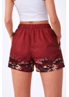 Kadın Deniz Şortu Fermuarlı Cepli File Astarlı Hızlı Kuruyan Premium - Bordo