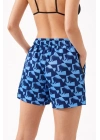 Kadın Deniz Şortu Fermuarlı Cepli File Astarlı Hızlı Kuruyan Premium - Mavi