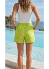 Kadın Deniz Şortu Fermuarlı Cepli File Astarlı Hızlı Kuruyan Premium - Neon Yeşili