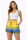 Kadın Deniz Şortu Fermuarlı Cepli File Astarlı Hızlı Kuruyan Premium - Sarı