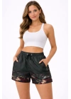 Kadın Deniz Şortu Fermuarlı Cepli File Astarlı Hızlı Kuruyan Premium - Siyah