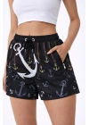 Kadın Deniz Şortu Fermuarlı Cepli File Astarlı Hızlı Kuruyan Premium - Siyah